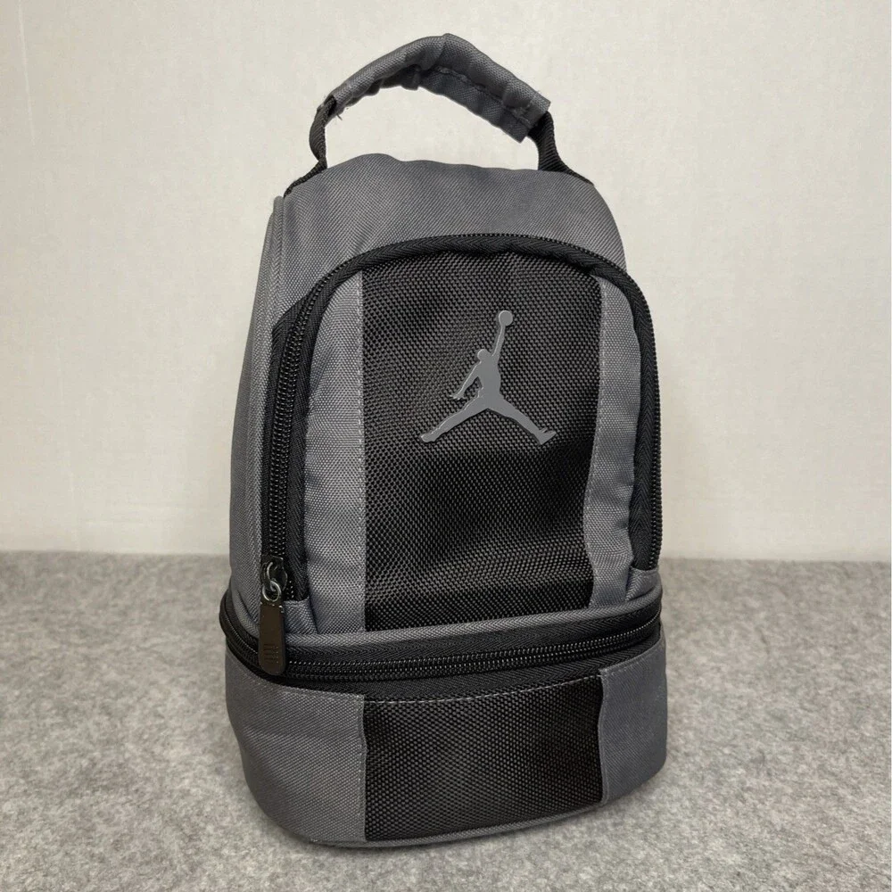 Nike Jordan Grey and Black Small Lunch Bag with Handle and Compartments